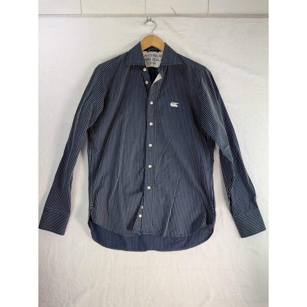 Canterbury Of New Zealand Shirt Mens Small Blue Striped Button Up Long Sleeve